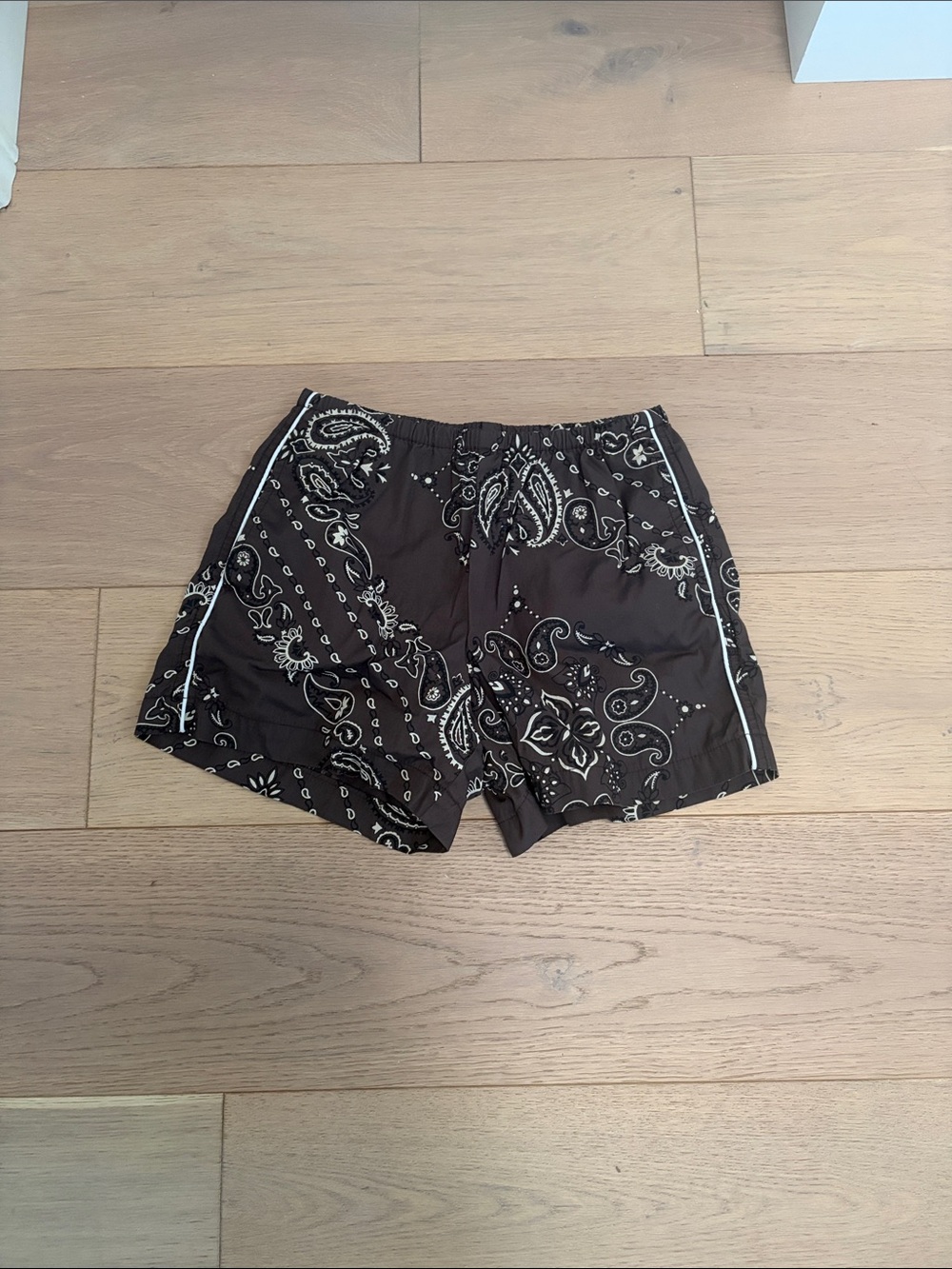 Madewell Black Bandana Paisley Athletic Shorts with White Piping